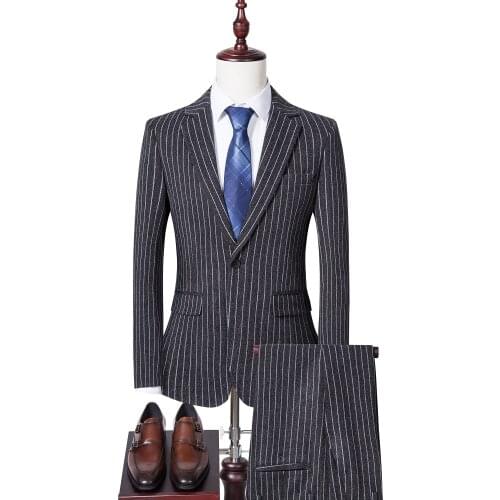 Jacket+Pants) Mens Suits with Pants Stripe Mens Blazer Slim Fit Wedding Male Groom Tuxedos suit Prom costume homme