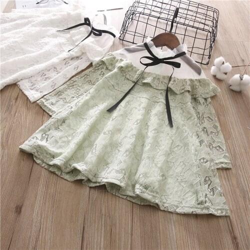 Girl Princess Dress Baby Girl Summer Off Shoulder Lace Dress Bowknot Collar Lace Sleeve Dress 5 p/l