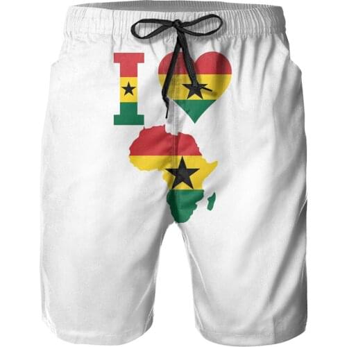 Beach Breathable Quick Dry Geeky R333 basketball I Love Ghana Flag Africa Map T Shirt Male Shorts