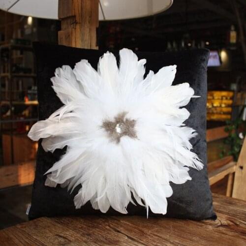 Sitting Chair Cushion Rhinestone Big Feather Pillow Bed Sofa Living Room Garden Chair Cushions Decorative Velvet Square Pillows