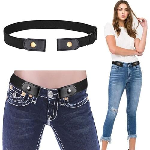 Women Men Buckle-Free Elastic Belts Invisible Belt For Jeans No Bulge Casual Adjustable Button Canvas Belt