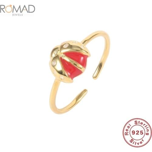 ROMAD 925 Sterling Silver Open Rings For Women Ladybug Enamel Gold Oil Drip Animal Finger Rings Sliver Jewelry Anillos Mujer