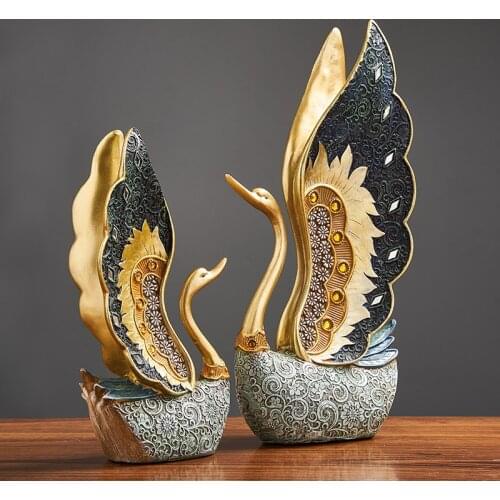 Luxury Swan Statue Resin Ornaments Nordic Home Decoration Accessories Living Room Decor Animal Figurines Bookshelf Decor Crafts