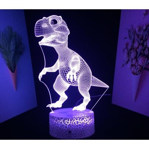 Dinosaur Series Standing Dinosaur 3D LED Lamp Visual Illusion White Cracked Base Night Light forHome Bedroom Table Decoration