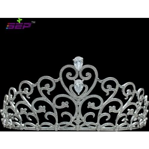 Crystals Full Cubic Zirconia Heart Bridal Wedding Tiara Crown Hair Jewelry Accessories Pageant Headpiece TR15119