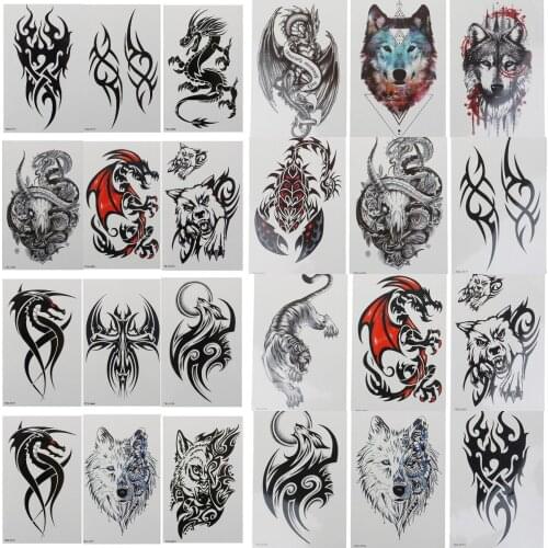 Wolf Scorpion Dragon Waterproof Temporary Tattoo Sticker Wing Cross Flash Tatto Totem Body Art Arm Water Transfer Fake Tatoo Men