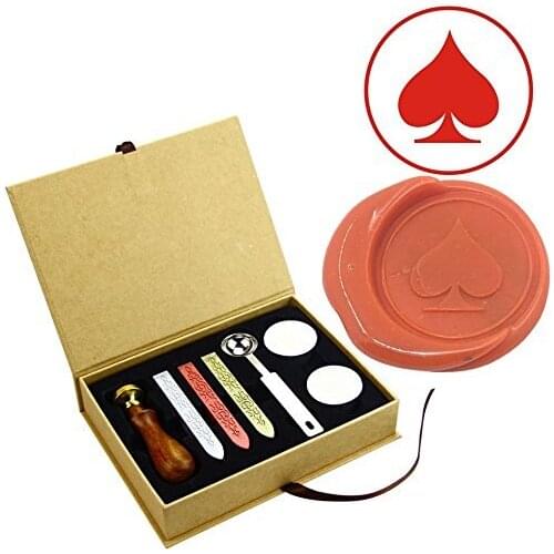 Spade Playing Card Wax Seal Stamps Kit Retro Classic Brass Head Wood Invitation Envelope Stamps
