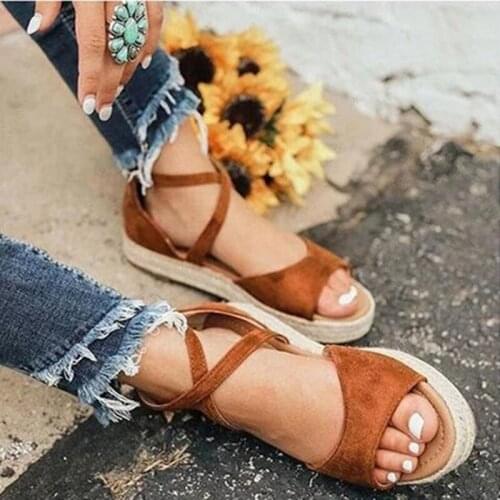 Brand Shoes Summer Flat Sandals Casual Hemp Rope Light Bottom Shoes Ladies Rome Open Toe Sandals Women Cross Sandalias Mujer