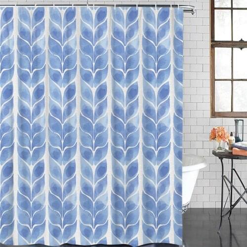 Watercolor Blue Leaves Shower Curtain Polyester Fabric Waterproof Shower Curtains Modern Bathroom Curtain