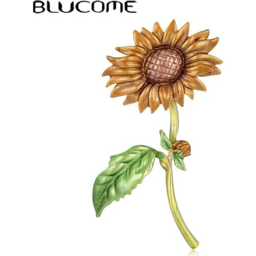Blucome Fashion Jewelry Sunflower Flower Brooch Pins High-end Temperament Ladies Personality Alloy Brooch Enamel Lapel Pin