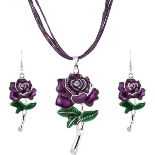 Europe Vintage Enamel Necklace Earrings Jewelry Sets Fashion Flower Dangle Earrings Jewelry Bridal Wedding Sets Women