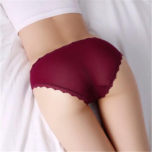 Womens Mesh traceless underwear cotton crotch ultra-thin low-waist breathable sexy lace underwear T1016