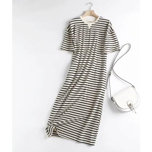 Dave&Di Vestidos De Fiesta De Noche England Indie Folk Vintage Striped O-neck Loose Causal Long Dress Cotton Summer Dress Women