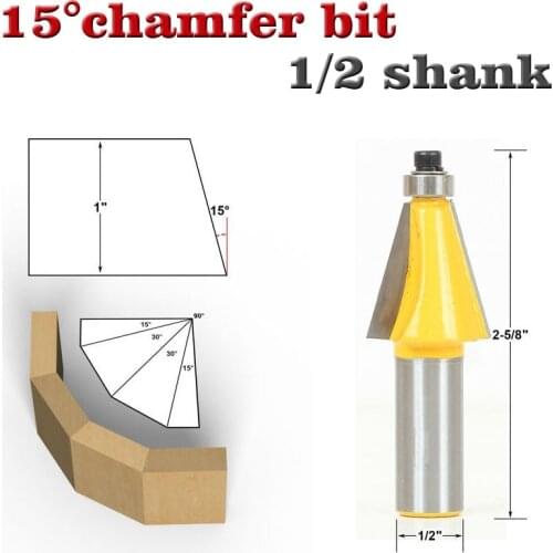 1pc 15 Degree Chamfer & Bevel Edging Router Bit - 1/2" Shank - woodworking cutter woodworking bits