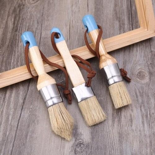 4 Pcs Round Flat Pointed and Wide Chalk Paint Wax Brush Ergonomic Wood Handle Natural Bristle Brushes Furniture Waxing