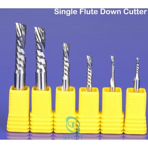 5pcs AAA 6mm 8mm Left Handed DOWN Cut Single Flutes Spiral Carbide Mill Tool Cutters for CNC Router, Wood End Mill Cutter Bit