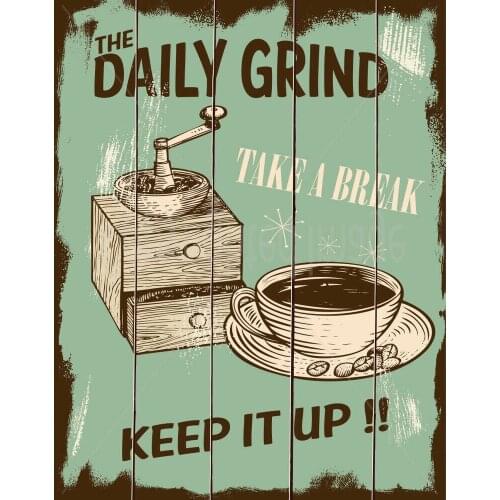 THE DAILY GRIND COFFEE LARGE METAL TIN SIGN POSTER RETRO WALL PLAQUE