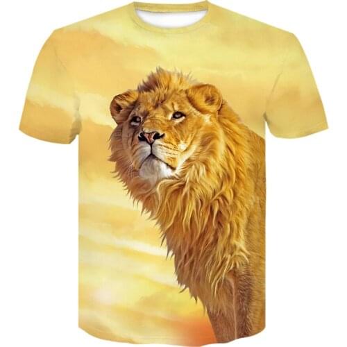 Cute lion 3D Print T-shirt 2021 Summer New O-Neck Short Sleeve Funny animal Clothes t shirt Casual Men/women T-shirts Streetwear