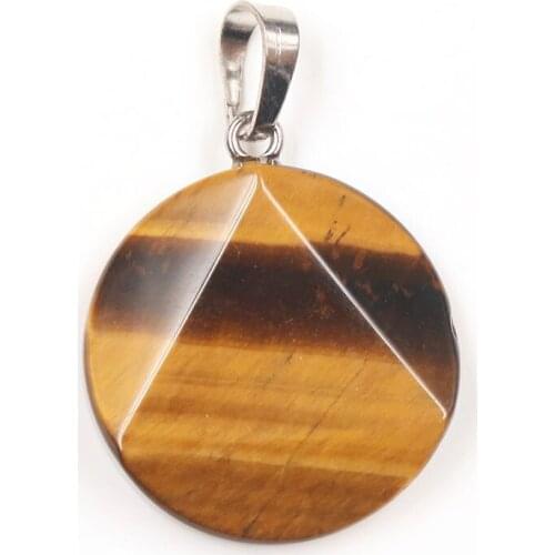 FYJS Unique Silver Plated Round Cabochon Geometric Natural Tiger Eye Stone Pendant Classic Jewelry