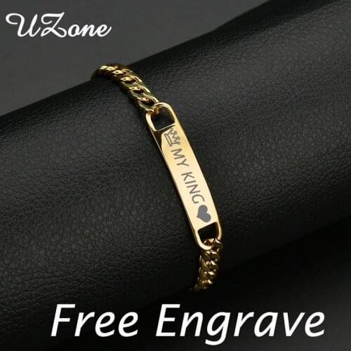 Customized Name Bracelet Engraving Nameplate Couple Bracelet Stainless Steel Chain Id Tag Bracelets For Lover Valentines Day