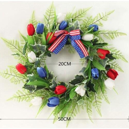 Artificial Tulip Wreath United States Independence Day Patriotic Wreath for Front Door Wall Window Wedding Party Decor