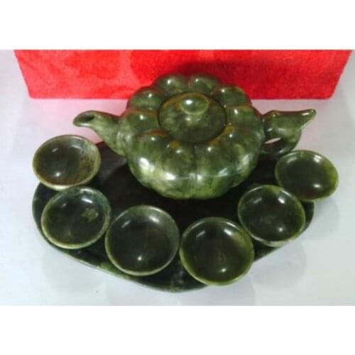 Chinese Hand-carved Jade natural jade lantian jade teapot tea set household set