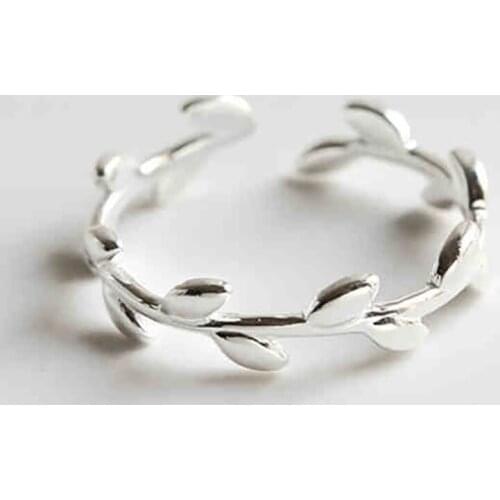 Olive Branch Simple Tree Leaf 925 Sterling Silver Adjustable Party Ring For Women Designer Dainty Jewelry Wholesale