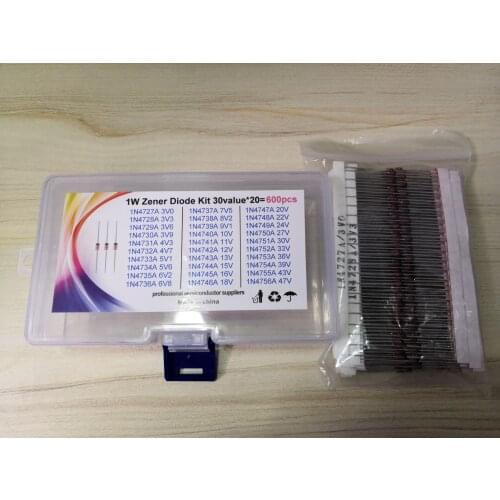 1W Zener Diode kit 30kinds*20pc=600pcs 3v to 47v Assorted 3V6/3V9/4V3/4V7/5V1/5V6/6V2/6V8/7V5/8V2/9V1/10V/11V/12V/13V/15V/47V