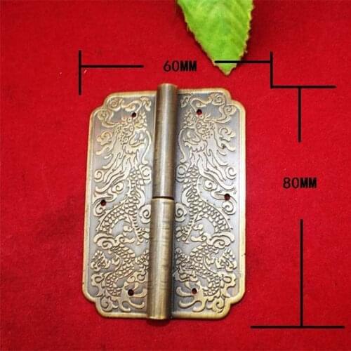 Brass Dragon Carved Hinge Decor Door Hinges Wooden Gift Jewelry Box Hinge Fittings for Furniture Hardware+Srew,80*60mm,1PC