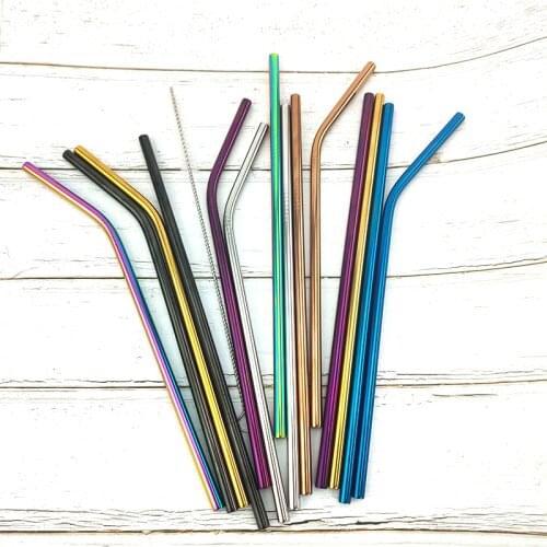 Metal Reusable 304 Stainless Steel Straws Straight Bent Drinking Straw With Case Cleaning Brush Set cool Party Bar accessory