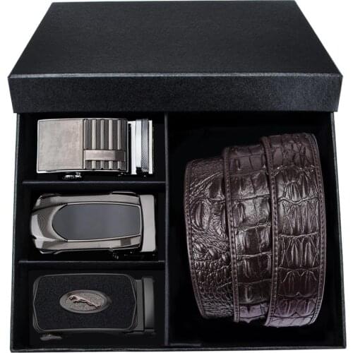 Barry.Wang 3pkhf-6 Novelty Mens Belts 3pc Automatic buckle Genuine Cowskin Leather Waisband Male Business Belt For Men