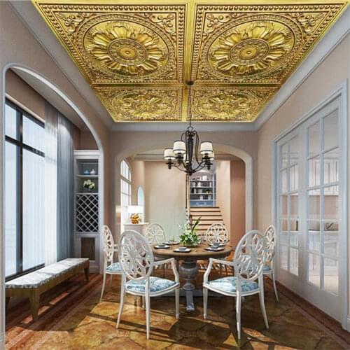 2020 custom 3D ceiling wall paper mural 3d Embossed golden lotus pattern Living room bedroom 3D ceiling photo mural