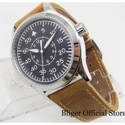 New Arrival 42mm Black Dial Self Winding Men Watch Sapphire Glass Leather Strap Mechanical Movement