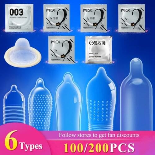 MIO Condoms 50/100/200pcs Random Style Natural Latex Smooth Extra Lubricated Thin Penis Sleeve Intimate Products Sex Toy for Men