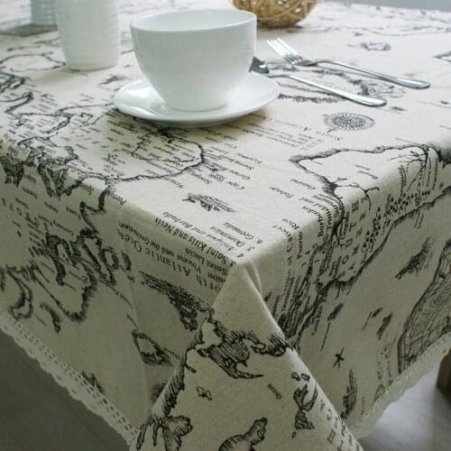 World Map Printed Tablecloth Linen Table Cloth Rectangle Table Cover Home Decor