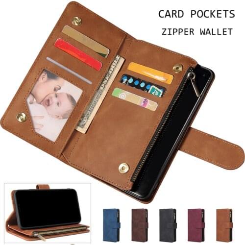 Luxury Leather Zipper Flip Wallet Case For OnePlus 6T McLaren Edition Case Magnetic Mobile Retro Flip Card Stand Cover