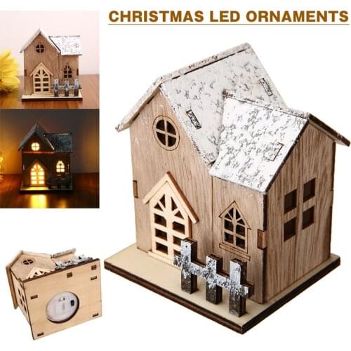 Christmas LED Village Ornament Mini Wooden House Light Xmas Ornaments Tabletop Decoration Built-in LED Light 2022 New Year