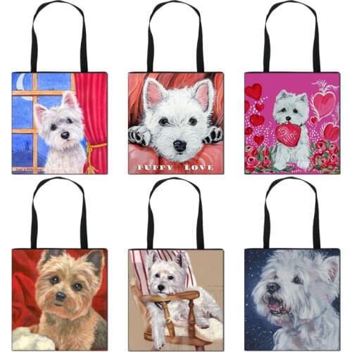 Cute Westie Dog Painting Tote Bags Women Fashion Handbag Girls Shoulder Bags for Travel Ladies Shopping Bag Gift