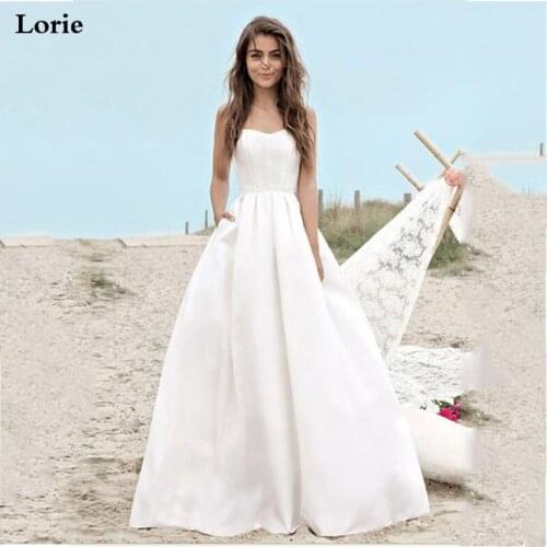 LORIE Boho Beach Wedding Dress Simple Vintage Sweetheart Bridal Dress 2019 Satin Beach Wedding Gown Floor Length