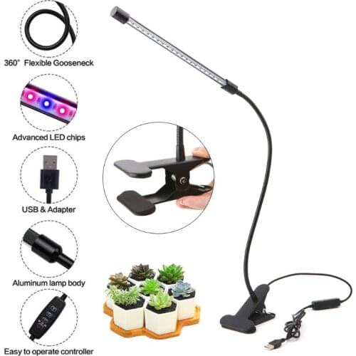 9W LED Plant Grow Light Timing 1-head Indoor Plant Crowth Lamp With Holder Clip