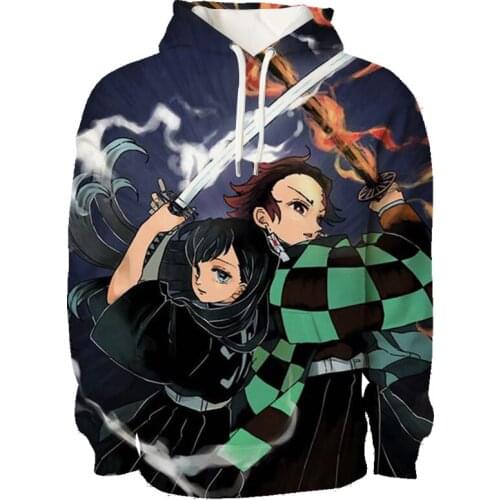 New Arrival Japanese Anime Hoodie Men oversized Loose Pullover Kimetsu no Yaiba 3D Pattern harajuku sweatshirt Boy Cotton Hoodie