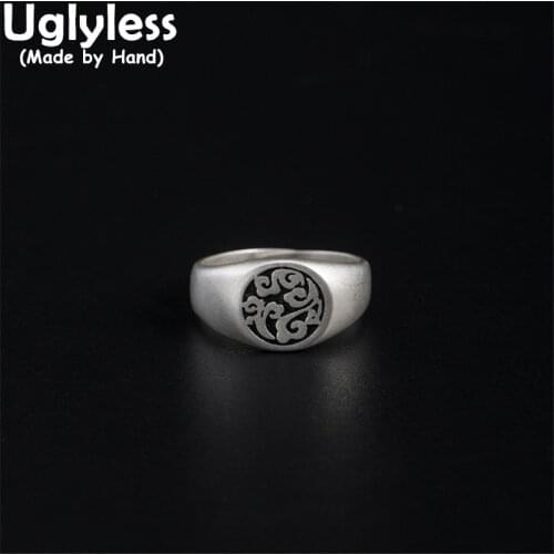 Uglyless Ethnic Thai Silver Vines Stamp Rings for Women Real 925 Sterling Silver Vintage Dress Rings China Chic Totem Jewelry