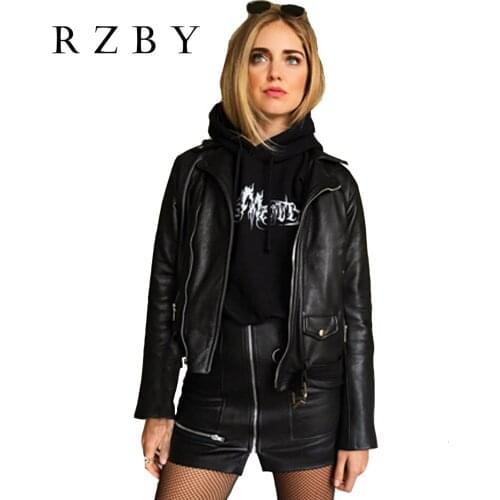 Leather Genuine Women Jacket Fashion Real Sheepskin Coat Rivet Motorcycle Biker Jacket Female Sheep Leather Coat XS-3XL