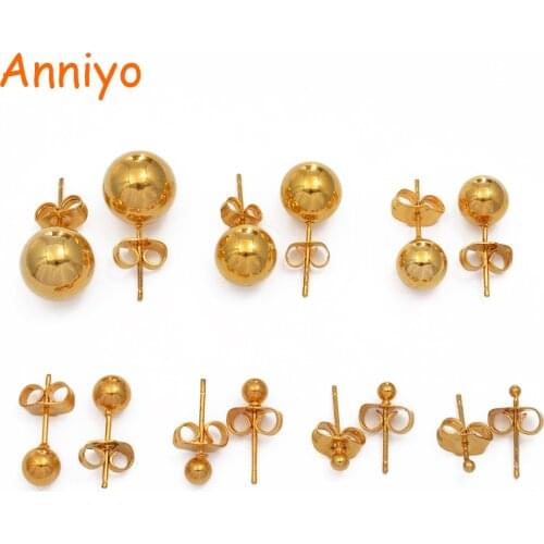 Anniyo (1 pairs) 2mm/3mm/4mm/6mm/8mm/10mm/12mm Beads Earrings Women Girls Gold Color African Arab Round Ball Earrings #198406P
