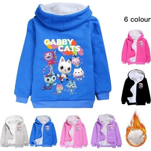 Gabby Cats Baby Girl Winter Clothes 3D Cartoon Printing Kids Jackets for Girls Boys Velvet Warmth Hoodies Coats Fashion Jacket