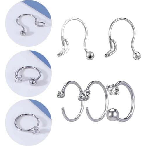 ZS Stainless Steel Nose Ring Crystal CZ Septum Ring Piercing for Women Fake Nose Clicker Hoop Earrings Helix Earring Piercing