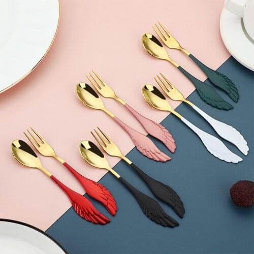 1Pcs 304 Stainless Steel Angel Wing Spoon Fork Cake Coffee Dessert Tea Ice Cream Stirring Spoons Creative Cutlery Set Gifts