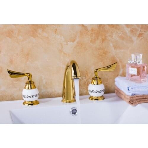 98013 New Brand 3 Pcs Golden Color Tap Waterfall Bathroom Sink Bathtub Mixer Faucet