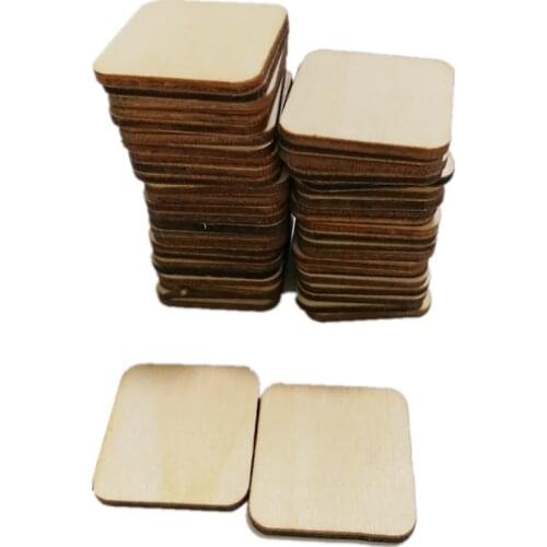 50PCS 30MM Unfinished Wood Pieces Blank Wood Squares Corner Cutouts for DIY Supplies, Craft, Decoration, Laser Engraving Carving