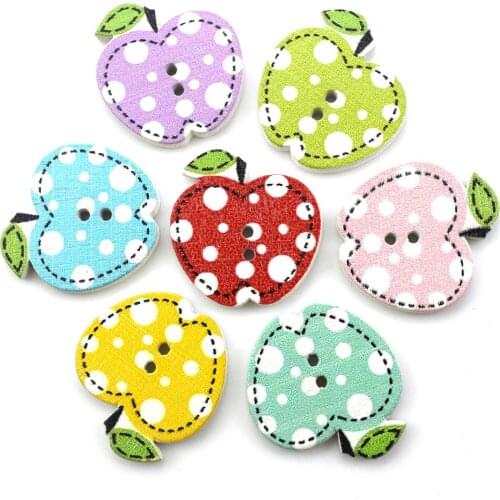 50PCS Apple Wood Buttons for Sewing Scrapbooking Clothing Headwear Handmade Crafts Home Decor Accessories DIY 21x20mm